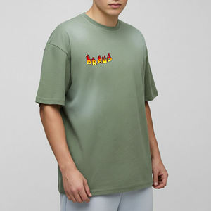 Men's Oversized Green T-<b>Shirt</b> With <b>Flame</b> Letter Print Short Sleeve O-Neck Casual Street Style Jersey Cotton T-<b>Shirt</b> - Product Image 6