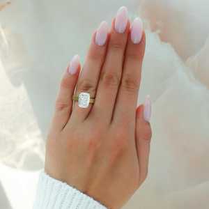 4 Carat Textured Diamond Engagement Ring 14k Real Gold Cushion Cut Lab-Grown Diamond Ring 18k Gold Prong Set Modern Bridal Women - Product Image 2