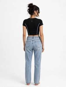 ONETEN APPAREL Women's <b>Black</b> <b>Crop</b> <b>Top</b> <b>Short</b> <b>Sleeve</b> Crew Neck Slim Fit Casual Jersey T-Shirt Spring Summer Wear - Product Image 3