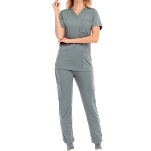 Medical Woven Scrub <b>Sets</b> Women's Slim Fashion Two-Piece Short-Sleeved Hospital Work Clothes White <b>Doctor</b> Scrub Uniform Needle - Product Image 2