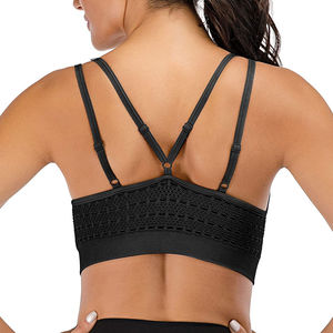 Sujetadores deportivos de malla transpirable para mujer, para correr, gimnasio, fitness, yoga, de algodón, sin costuras, con decoración bordada, sin aros, tipo bikini - Product Image 3