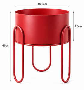 Pot de fleurs moderne en métal rouge avec support en fer sculpté, élégant porte-plantes d'intérieur pour salon, chambre, bureau, balcon - Product Image 3