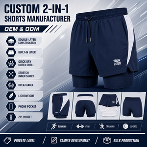 Pantalones Cortos Deportivos 2 en 1 Navy Solid Eco-Friendly MeshFlow, Secado Rápido, Impermeables, Transpirables, Forro Interior Elástico, para Entrenamiento en el Gimnasio para Hombre - Product Image 5