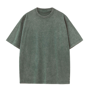 เสื้อยืดโอเวอร์ไซส์ผ้าฝ้ายฟอกทรงหลวมสำหรับผู้ชาย แขนสั้น ย้อมสีพื้น ดีไซน์คอโอ ทรงลำลอง สวมใส่สบายสำหรับฤดูร้อน - Product Image 1