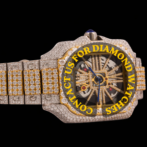 Reloj Mecánico de Alta Calidad con Esfera Cuadrada de Dos Tonos, Acero Inoxidable, Completamente Adornado con Diamantes Moissanite, Moderno y Elegante - Product Image 3