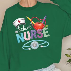 Sweat-shirt pour infirmière scolaire femme, imprimé stéthoscope, 100 % polyester, col rond décontracté, vêtement d'automne, tissu tricoté 320g, transfert thermique - Product Image 5