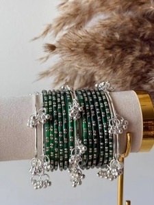 ชุดกำไลข้อมือแบบจุมกีประดับมุกชุบเงินหลายชั้นสไตล์แคชเมียร์ สำหรับงานแต่งงานและงานเลี้ยง ราคาขายส่งพรีเมียม - Product Image 2