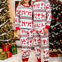 Ensemble de pyjama pour femme en tissu doux à manches longues avec imprimé renne de Noël, vêtements de détente assortis pour les fêtes de Noël, à porter à la maison