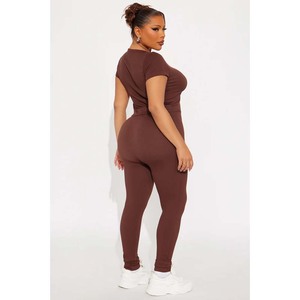 Seamless 2 Piece Yoga Set Women Scoop Neck <b>Crop</b> <b>Top</b> High Waist Full Length Leggings Solid <b>Purple</b> Athletic Outfit - Product Image 4