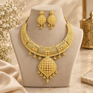 Ensemble de colliers ras-de-cou en filigrane de créateur |   Cuivre plaqué or 24 carats |   Bijoux de mariée indiens pour femmes, pour fêtes, fiançailles et mariages - Product Image 1