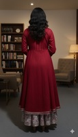 Gaun pesta musim panas wanita berbahan katun warna merah marun, model wrap panjang bergaya boho etnik tradisional India, rajutan tangan, nyaman dan bernapas.