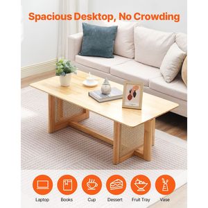Tavolino da Caffè Moderno Boho in Rattan Intrecciato e Legno con Piano in Vetro da 47 Pollici, Tavolino con Vano Portaoggetti in Vetro e Gomma - Product Image 4