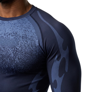 T-shirt de compression personnalisé pour homme, bleu marine, à manches longues, col rond, coupe ajustée, pour entraînement sportif, protection anti-UV, sous-vêtement technique - Product Image 5