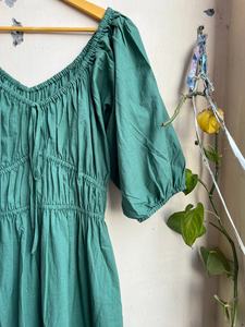 Vestido largo informal de algodón con escote corazón para mujer, color verde, teñido liso, regalo para ella. - Product Image 6