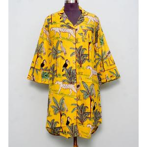 ชุดคลุมผ้าฝ้ายพิมพ์ลายดอกไม้แบบอินเดียสำหรับผู้หญิง เสื้อคลุมกิโมโนยาว ชุดนอน ชุดชายหาด สำหรับฤดูใบไม้ร่วงและฤดูใบไม้ผลิ - Product Image 4