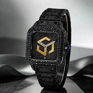 Reloj de pulsera analógico de cuarzo de acero inoxidable de lujo para hombre, caja octogonal, esfera azul, fase lunar, fecha - Product Image 1