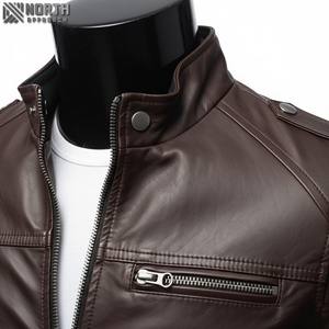 Chaqueta Bomber de Cuero Genuino Marrón Oscuro para Hombre, Cuello Alto, Cierre Frontal con Cremallera, Ropa Exterior Informal - Product Image 4