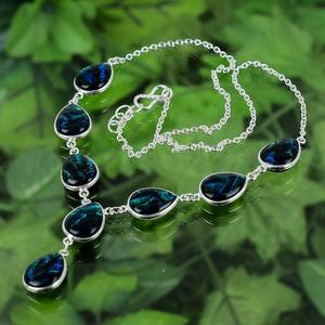 Collier en opale de feu bleu profond, pendentif en argent sterling fait à la main, bijou cadeau pour femme, pierre précieuse fine - Product Image 3