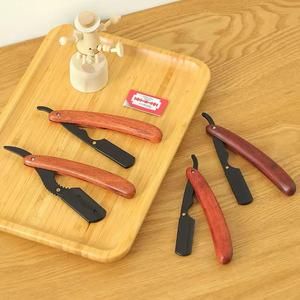 Navaja de afeitar plegable con mango de madera, hoja de acero inoxidable, herramienta de afeitado de una sola hoja para barbería - Product Image 6