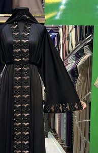 Wholesale Modest Dubai Beaded Sequined <b>Long</b> Sleeve Abaya Muslim Traditional Handmade Wedding Women Breathable V Neck - Product Image 3
