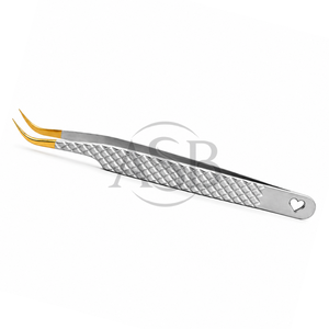 Pince à épiler incurvée en or blanc avec découpe en forme de cœur, pince à épiler professionnelle pour extensions de cils, instrument de beauté en acier inoxydable - Product Image 1