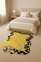 Tapis de luxe de haute qualité, fait main, motif chien, design unique, jaune et noir, bordure blanche, pour la décoration intérieure