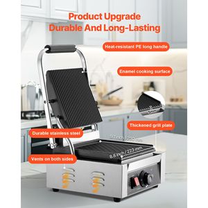 Piastra Elettrica Commerciale per Panini da 1800W in Acciaio Inox, Macchina per Sandwich da Interno con Controllo della Temperatura, Spina USA - Product Image 3