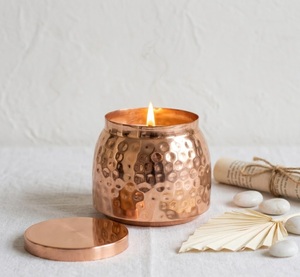 Handcrafted Pure <b>Copper</b> Hammered Metal Candle Jar With Lid Luxury Scented Wax Container For Vintage Home Decor Christmas <b>Table</b> - Product Image 1