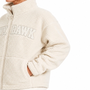 Custom Women's Sherpa Fleece Full Zip Stand Collar <b>Thick</b> Warm <b>Winter</b> <b>Coat</b> with Hawk Bawk Logo Front Fleece Fabric Custom Desgin - Product Image 6