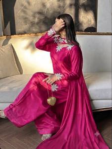 TENNECY New Design Trending Natural Satin <b>Top</b> Farshi-Palazzo Dupatta Reddy Wear Diwali Party Style Wrinkle-Free Stretchable - Product Image 3