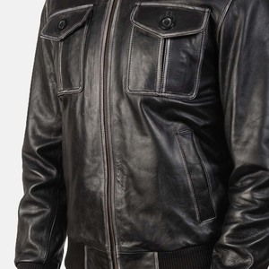 Men's Black Genuine Leather Moto Jacket Turn-Down Collar Zipper Front Solid Color Autumn Wear - Product Image 5