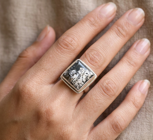Handmade Square Moss Agate Gemstone 925 Silver Customizable Unisex <b>Ring</b> Natural Fashion for Engagement Party or Anniversary - Product Image 1