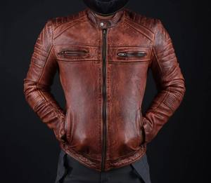 Chaqueta de Cuero Genuino para Motociclistas, Estilo Masculino y Atrevido, Corte Ajustado, Diseñada para Hombres, Lona Ecológica, Personalizable - Product Image 1