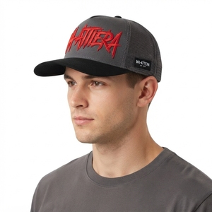 Gorra Trucker Gris para Hombre, con Logotipo Rojo Bordado Personalizado, Malla Trasera, Ajustable, Estilo Urbano - Product Image 2