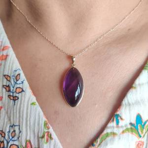 Natural Amethyst Marquise Cut 14K Gold Pendant 12x24MM Fine Fashion Gemstone Jewelry For Women Premium Amethyst Gold Pendant - Product Image 5