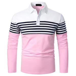 Polo de Manga Larga para Hombre, con Bloques de Color, Rayas Rosa, Blanco y Negro, Estilo Casual, Tejido de Punto, Corte Regular 2027 - Product Image 4