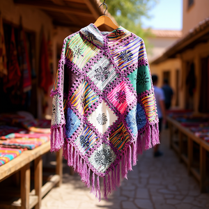 Poncho en tricot 100% coton avec imprimé patchwork - Product Image 3