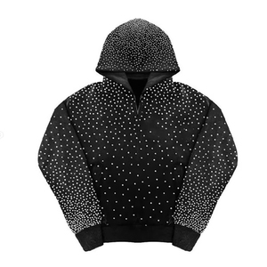 Sweat-shirt à capuche noir pour homme, imprimé à pois en strass, coupe décontractée, manches régulières, tricoté en polyester, vêtement d'automne - Product Image 4