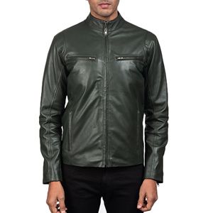 Green Coated Genuine Leather <b>Jacket</b> with Stand Collar Custom Design Pure Real Leather Autumn Fashion Plus Size Men's Zipper - Product Image 5