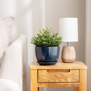 MyGift Pot de fleurs en céramique bleue gaufrée avec soucoupe-Trending Now Modern Garden Décor - Product Image 5