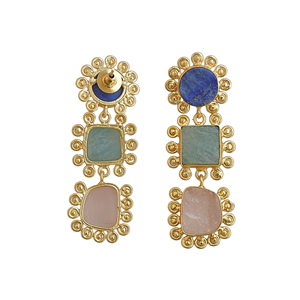 Boucles d'oreilles pendantes plaquées or style resort, multi-pierres semi-précieuses, bijoux fantaisie tendance, vente en gros - Product Image 2