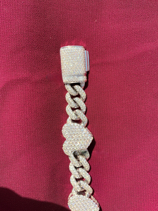 Pulsera de Plata de Ley con Baño de Rodio, Diamantes de Moissanita, Eslabones de Corazón, Cadena Cubana Iced, Estilo Hip Hop Bling, Regalo de Boda Unisex - Product Image 2