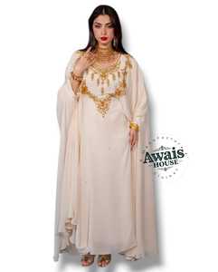 Regular Fit <b>Plus</b> <b>Size</b> Lightweight Georgette Beaded Handmade Flared Hem Floor Length High Neck Long Sleeve <b>Kaftan</b> Wedding Eid - Product Image 4