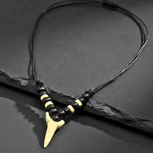 Fashion <b>Beaded</b> <b>Necklace</b>-20mm Hunter Tooth Pendant with Adjustable Pure Leather Cord for <b>Men</b> & Boys - Product Image 2