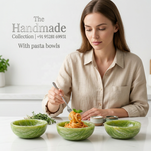 Juego de Tazones para Pasta Apilables de Resina Pulida, Diseño Minimalista Verde Marmoleado, Hechos a Mano, para Uso Doméstico - Product Image 1