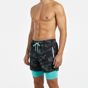 Shorts de plage pour hommes en satin 100% polyester, sublimation personnalisée, 2 en 1, avec leggings de compression intégrés, tendance, séchage rapide, vêtements de plage - Product Image 1