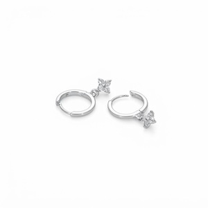 Wholesale 10K 14K 18K <b>Solid</b> Gold Round Brilliant Cut Lab Created Diamond Minimalist Flower Elegant <b>Hoop</b> <b>Earrings</b> Wedding Jewelry - Product Image 2
