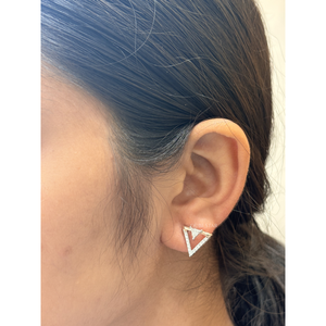 Pendientes de Diamante Cultivado en Laboratorio QUBE STAR de Lujo, Oro Sólido de 14K, Corte Trillón, Piedras Laterales Brillantes, Certificación IGI, Joyería para Mujer - Product Image 1