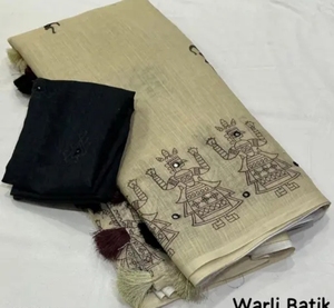 Sari de Lino y Algodón con Estampado Digital para Mujer, Marca K V INTERNATIONAL, Reversible, de Secado Rápido, con Blusa sin Coser, para Bodas y Diwali - Product Image 1