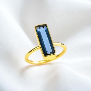 Kyanite Bezel Set Rectangle <b>Ring</b> Gold Plated Sterling Silver Handmade Minimalist Band Jewelry - Product Image 1
